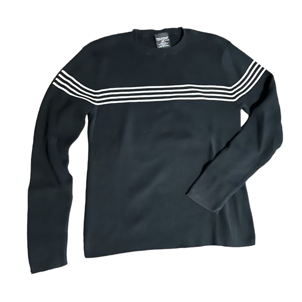 Y2K Polo Jeans Co Ralph Lauren Navy Cotton Knit L/S Shirt Sweater Cream Stripes